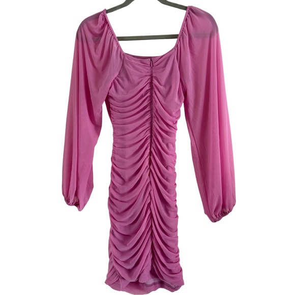 Lilac Women’s Square Neck Lantern Long Sleeve Mesh Ruched Bodycon Dress Sz Small - Picture 4 of 7